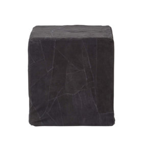 Homescapes Black Leather and Suede Patchwork Cube Pouffe 36 x 36 x 38 cm