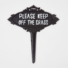 Homescapes Black Metal Please Keep Off The Grass Garden Sign with Metal Spike