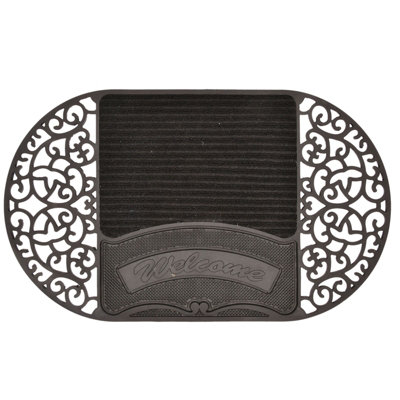 Homescapes Black Non Slip Rubber Doormat with Boot Scraper DIY at B&Q