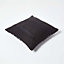 Homescapes Black Real Leather Basketweave Check Suede Cushion with Feather Filling