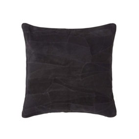 Homescapes Black Real Leather Suede Cushion with Feather Filling