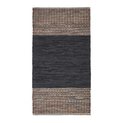 Homescapes Black Recycled Leather Handwoven Herringbone Rug, 120 x 180 cm