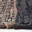 Homescapes Black Recycled Leather Handwoven Herringbone Rug, 90 x 150 cm