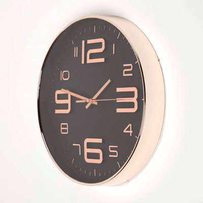 Homescapes Black & Rose Gold Wall Clock