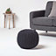 Homescapes Black Round Cotton Knitted Pouffe Footstool
