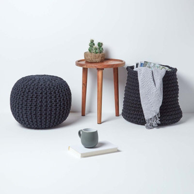 Black deals round pouffe