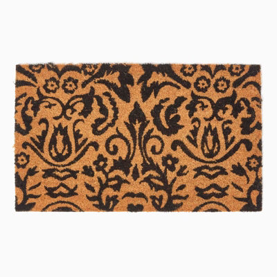 Homescapes Black Scroll Baroque Coir Doormat DIY at B&Q
