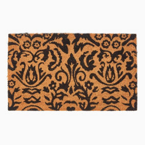 Homescapes Black Scroll Baroque Coir Doormat