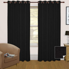 Homescapes Black Thermal Blackout Eyelet Curtain Pair, 66 x 72"