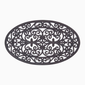 Homescapes Black Wrought Iron Effect Parisian Oval Rubber Doormat