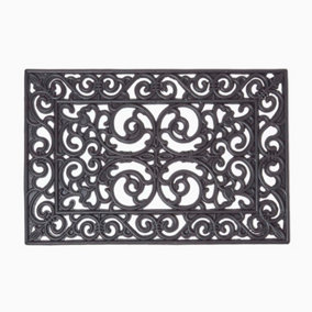 Homescapes Black Wrought Iron Effect Parisian Rubber Doormat 60 x 40 cm