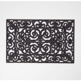 Homescapes Black Wrought Iron Effect Parisian Rubber Doormat 70 x 45 cm