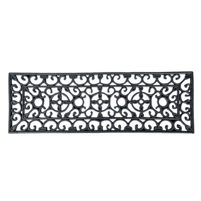 Homescapes Black Wrought Iron Effect Parisian Rubber Doormat 75 x 25cm