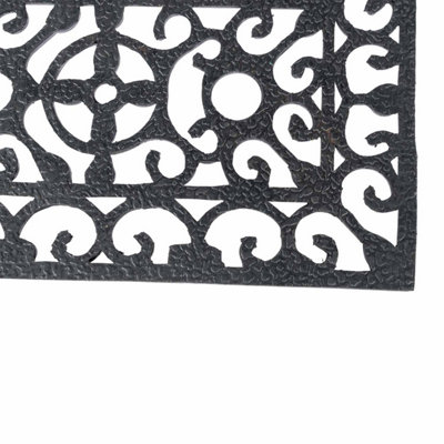 Homescapes Black Wrought Iron Effect Parisian Rubber Doormat 75 x 25cm