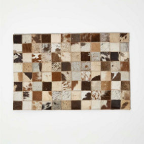 Homescapes Block Check Brown Leather Placemats Set of 4