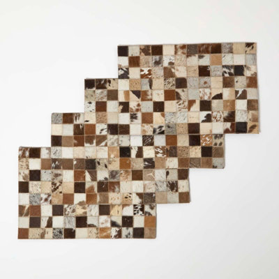Homescapes Block Check Brown Leather Placemats Set of 4
