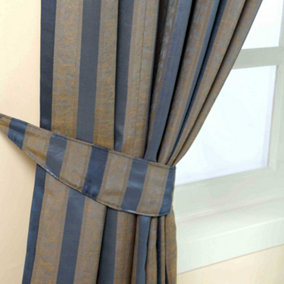 Homescapes Blue and Gold Stripe Jacquard Curtain Tie Back Pair