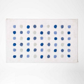 Homescapes Blue and White 100% Cotton Bath Mat Tufted Polka Dot Design, 50 x 80 cm