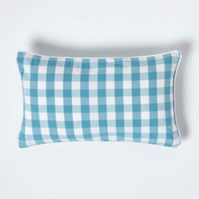 Homescapes Blue Block Check Cotton Gingham Cushion Cover, 30 x 50 cm