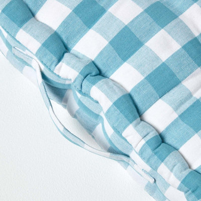 Homescapes Blue Block Check Cotton Gingham Floor Cushion, 50 x 50 cm