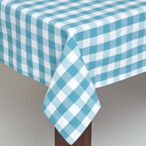 Homescapes Blue Block Check Cotton Gingham Tablecloth 137 x 178 cm