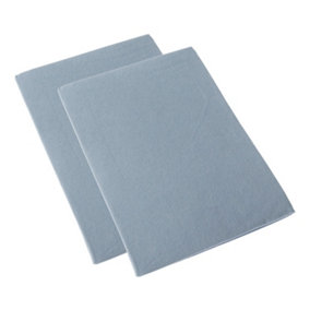 Homescapes Blue Brushed Cotton Cot Flat Sheet Pair 100% Cotton, 100 x 150 cm