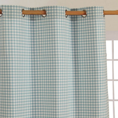 Homescapes Blue Cotton Gingham Eyelet Curtains 137 x 228 cm