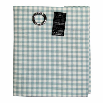 Homescapes Blue Cotton Gingham Eyelet Curtains 137 x 228 cm