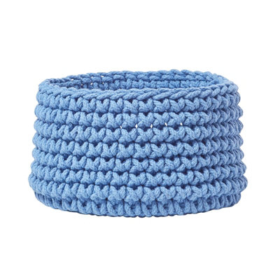 Homescapes Blue Cotton Knitted Round Storage Basket, 37 x 21cm