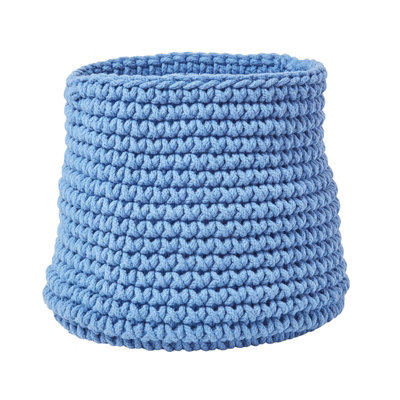 Homescapes Blue Cotton Knitted Round Storage Basket, 42 x 37cm