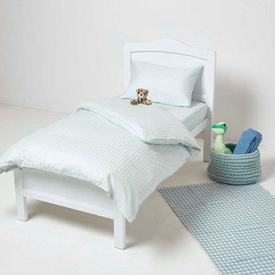 Homescapes Blue Cotton Stripe Cot Bed Duvet Cover Set 330 Thread Count