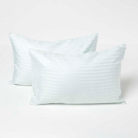 Homescapes Blue Cotton Stripe Kids Pillowcases 40 x 60 cm 330 Thread Count, 2 Pack