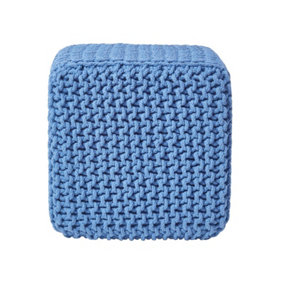 Homescapes Blue Cube Cotton Knitted Pouffe Footstool