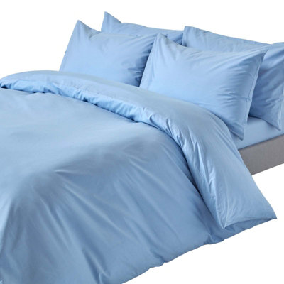 Homescapes Blue Egyptian Cotton Duvet Cover with Pillowcases 200 TC, Double