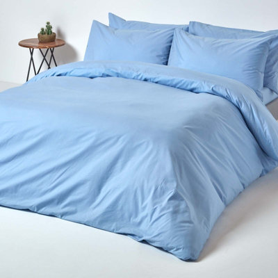 Homescapes Blue Egyptian Cotton Duvet Cover with Pillowcases 200 TC, Super King