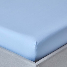 Homescapes Blue Egyptian Cotton Fitted Sheet 200 TC, Small Double