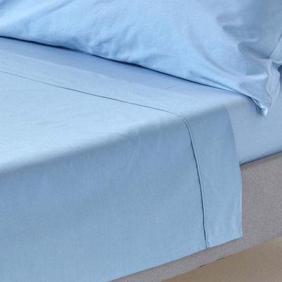 Homescapes Blue Egyptian Cotton Flat Sheet 200 TC, Double