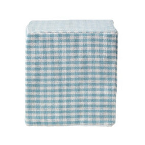 Homescapes Blue Gingham Check Cotton Cube Pouffe 36 x 36 x 38 cm