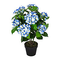 Homescapes Blue Hydrangea Bush Artificial Plant with Pot, 70 cm