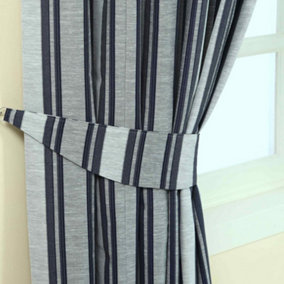 Homescapes Blue Modern Stripe Jacquard Curtain Tie Back Pair