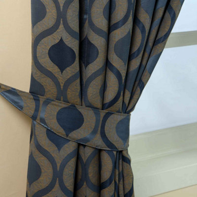 Homescapes Blue Modern Wave Jacquard Curtain Tie Back Pair