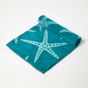 Homescapes Blue Starfish 100% Recycled Cotton Beach Towel