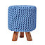 Homescapes Blue Tall Cotton Knitted Footstool on Legs
