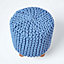 Homescapes Blue Tall Cotton Knitted Footstool on Legs