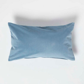 Homescapes Blue Velvet Cushion, Bolster 30 x 50 cm