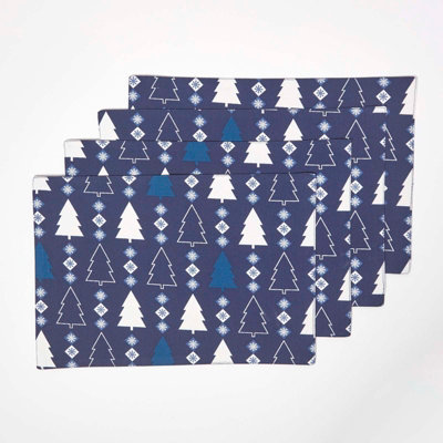 Homescapes Blue Winterland Christmas Placemats, Set of 4