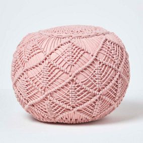 Homescapes Blush Pink Crochet Knitted Pouffe 40 x 50 cm