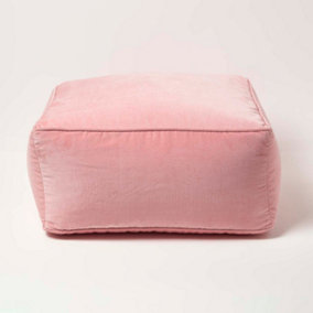 Homescapes Blush Pink Velvet Pouffe Bean Cube