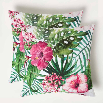 Homescapes Botanical Flower Outdoor Cushion 45 x 45 cm, Set of 2