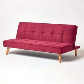 Homescapes Bower Velvet Sofa Bed, Dark Red